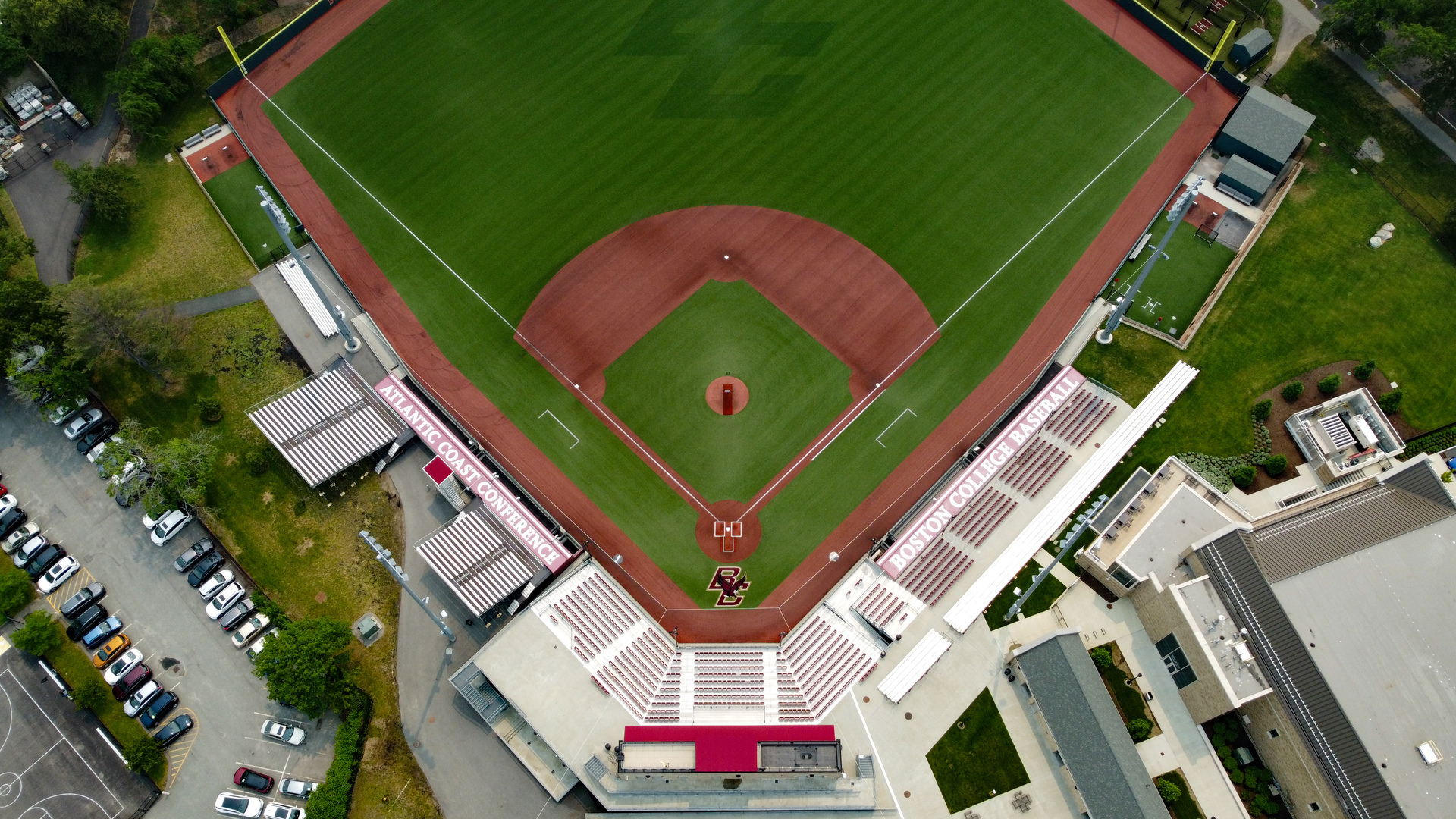 Bleachers beside a baseball field