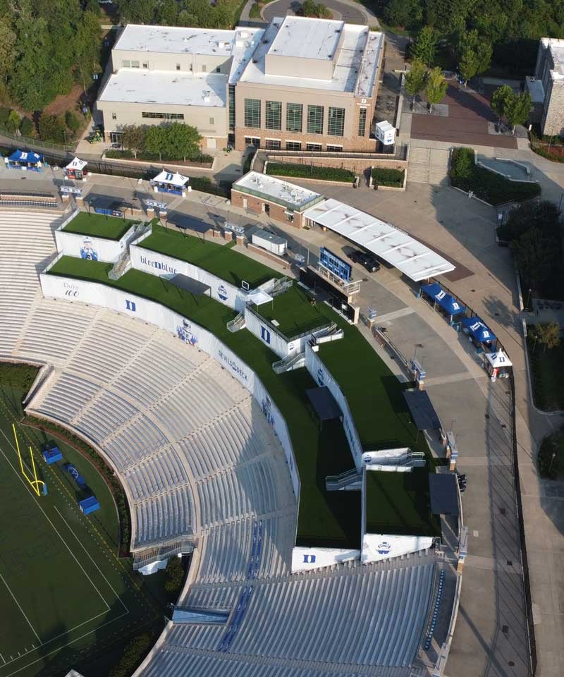 Devil's Deck hospitality platform at Duke's Wallace Wade Stadium, produced by PM1