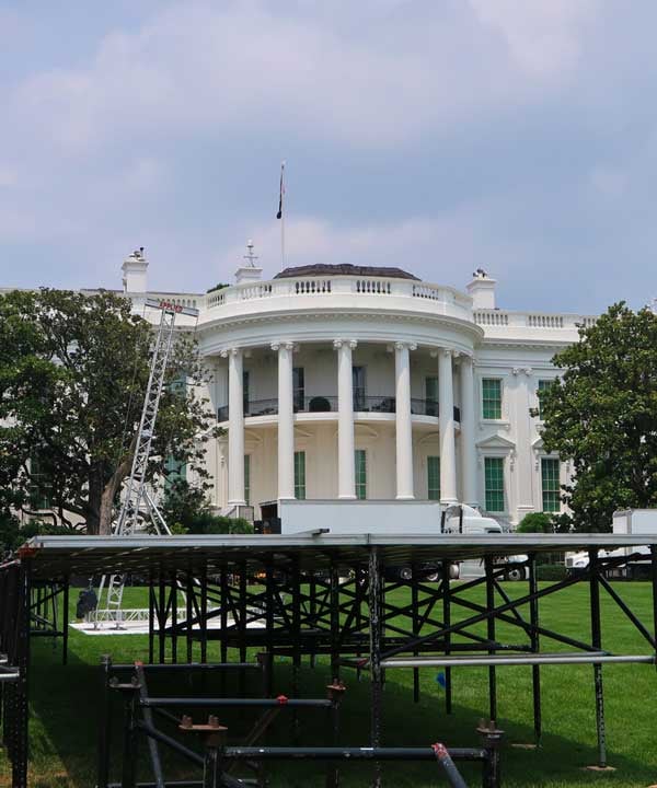 Event stage structure going up on the South Lawn of the White House