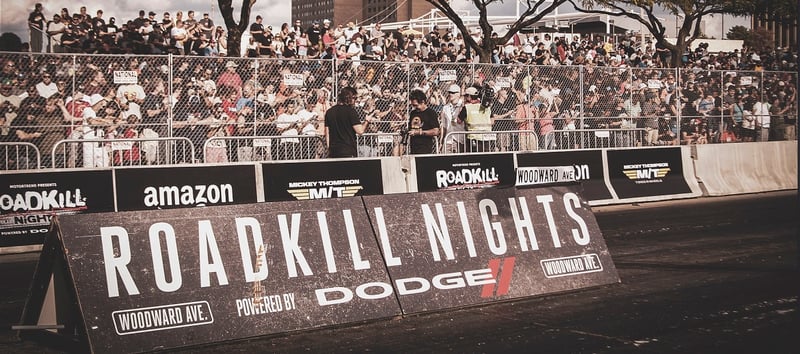 Roadkill Nights grandstand seating along the drag strip