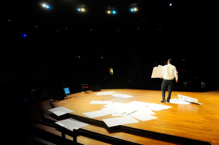 Thrust Stage at Michigan State's Pasant Theatre, East Lansing, Michigan. Photo by Benjamin Slayter