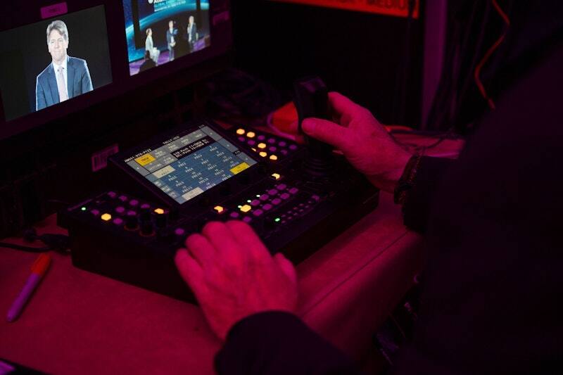 Video operator running the switcher for the Atlantic Council Global Energy Forum