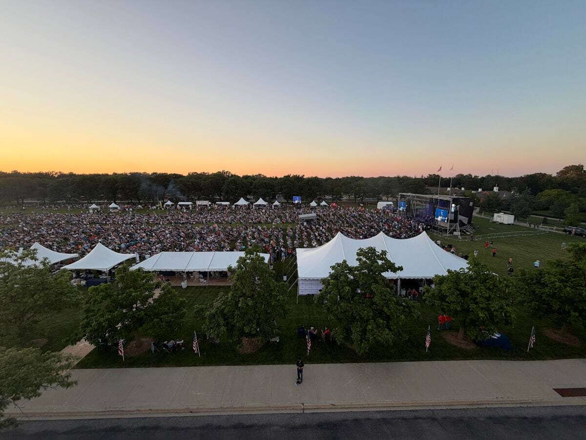 Event built in a field at a military base for the Gary Sinise Foundation