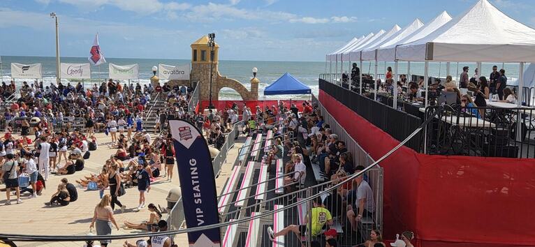 Beach bleachers and VIP seating built by PM1 for a collegiate cheer and dance championship