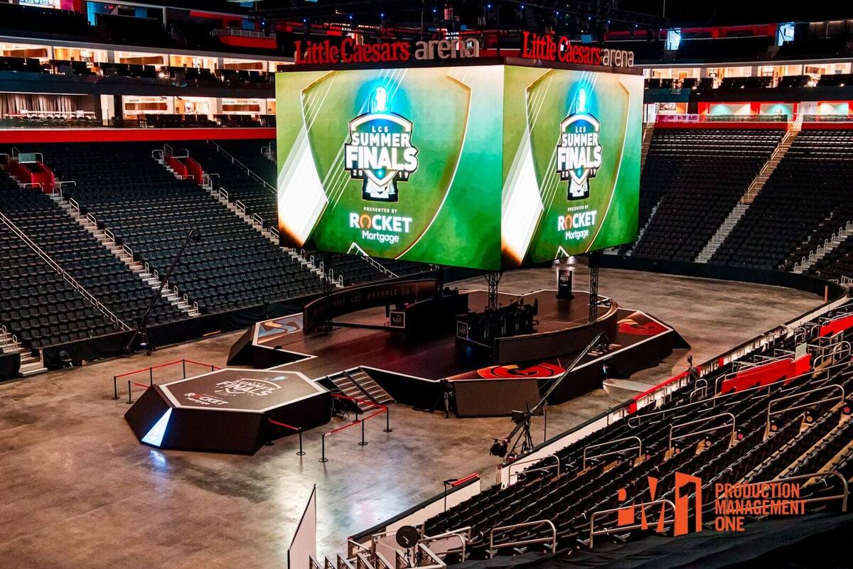 PM1 hexagonal stage platform for the LCS Summer Finals at Little Caesars Arena