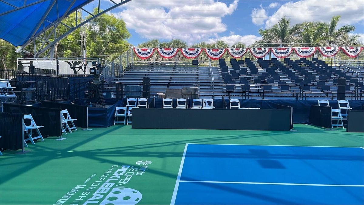 Courtside VIP chairs set by PM1 at the US Open Pickleball Championships in Naples, Florida