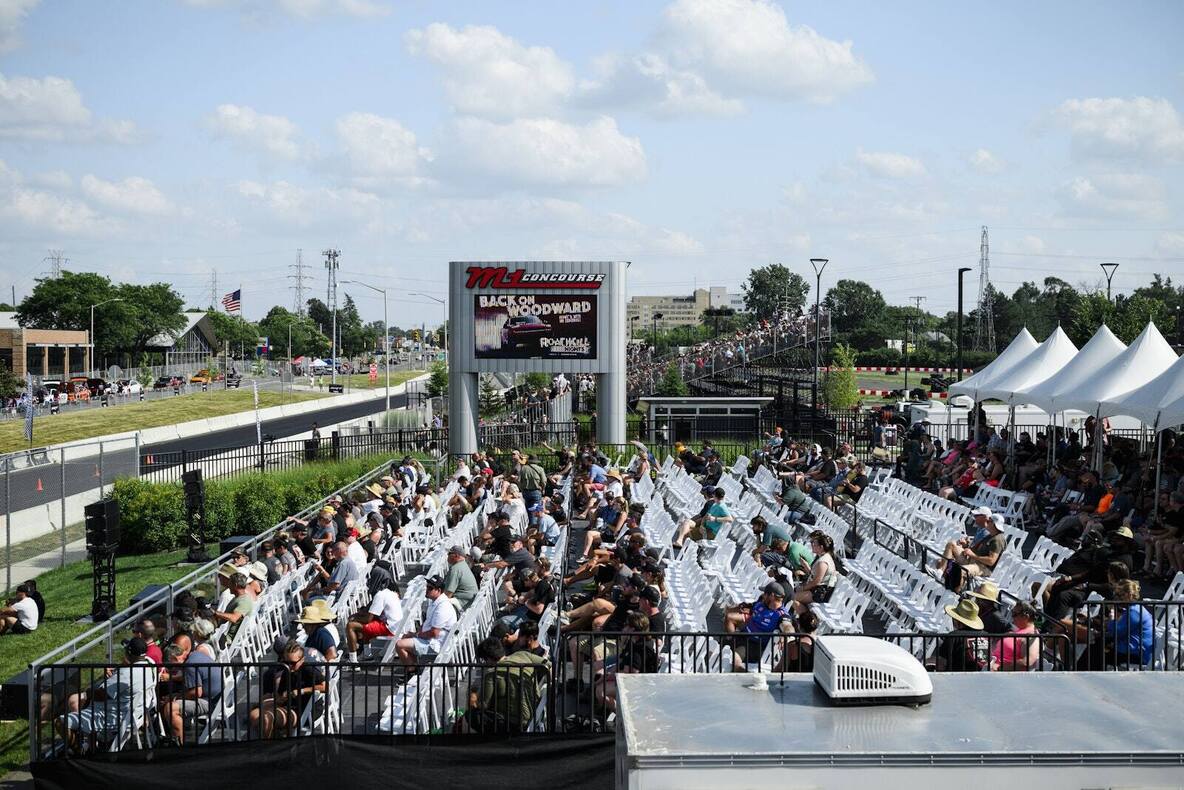 Spectator bleachers and VIP seating along Woodward Avenue for Roadkill Nights