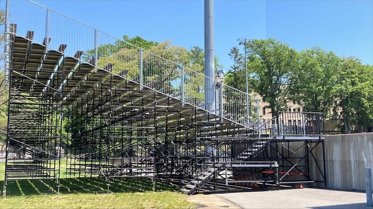 Temporary PM1 stadium seating on a scaffold frame
