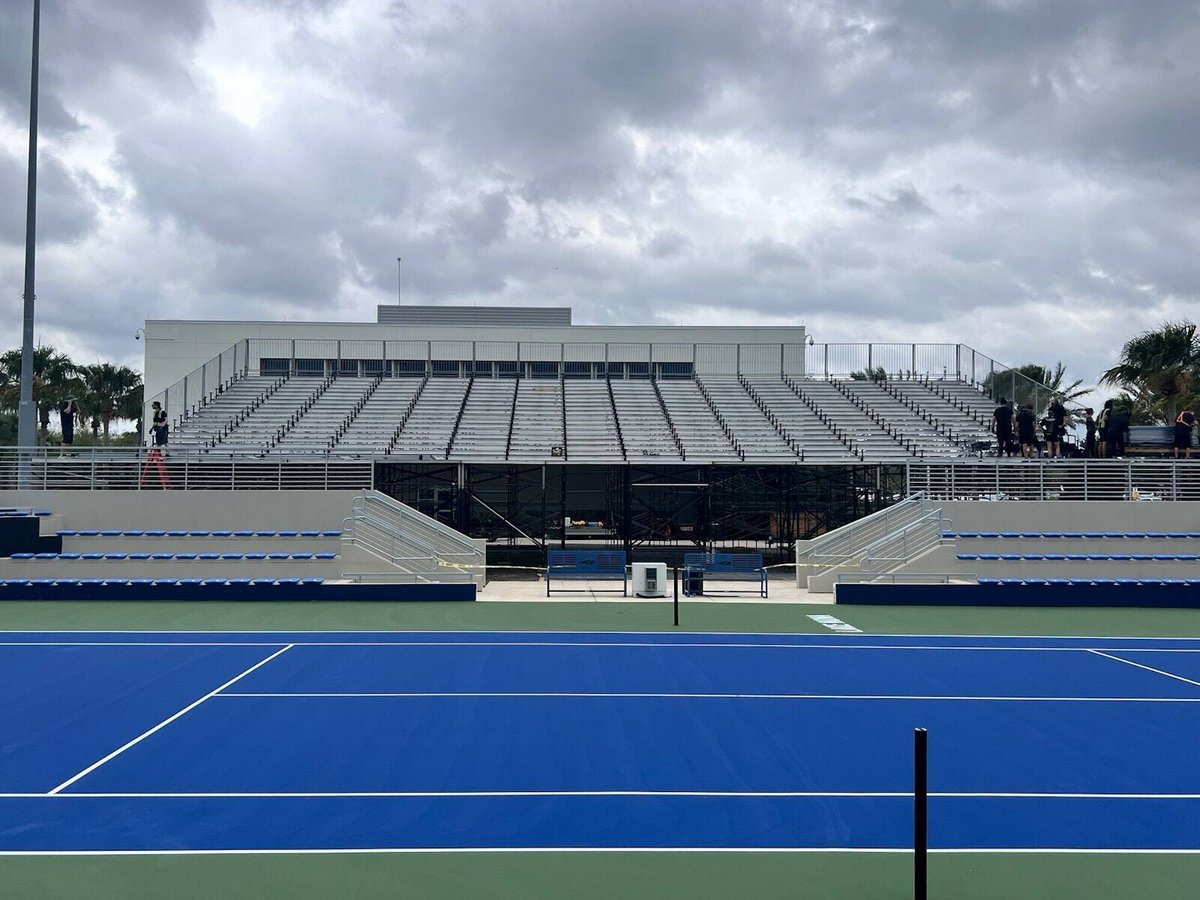 PM1 grandstand along the end of a USTA tennis stadium court in Central Florida