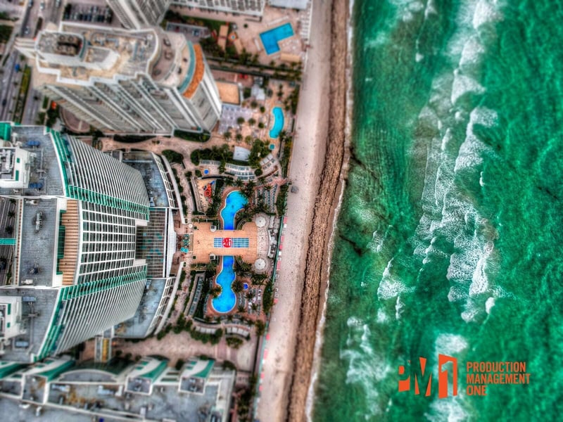 Aerial view of The Diplomat Beach Resort in Hollywood, Florida and the coastline with the PM1 pool cover in place