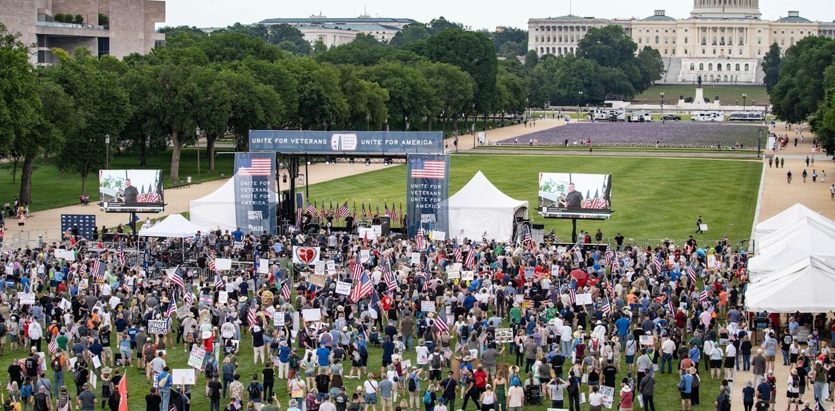 Veterans rally stage on the National Mall