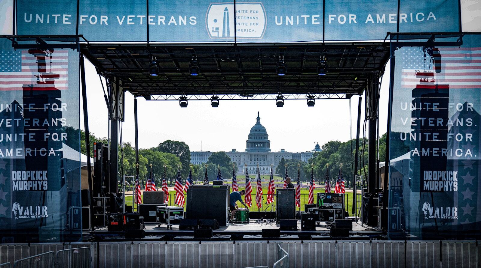 PM1 stage rental for Unite for Veterans on the National Mall with the U.S. Capitol behind it