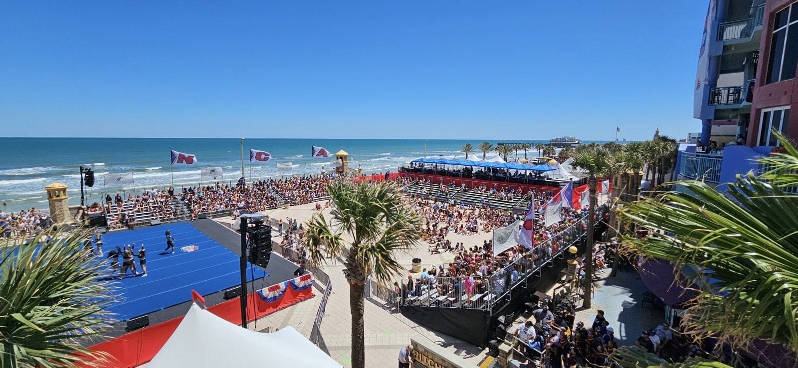 Dance and cheer championship bleachers, covered VIP's and performance stage in Daytona Beach, Florida