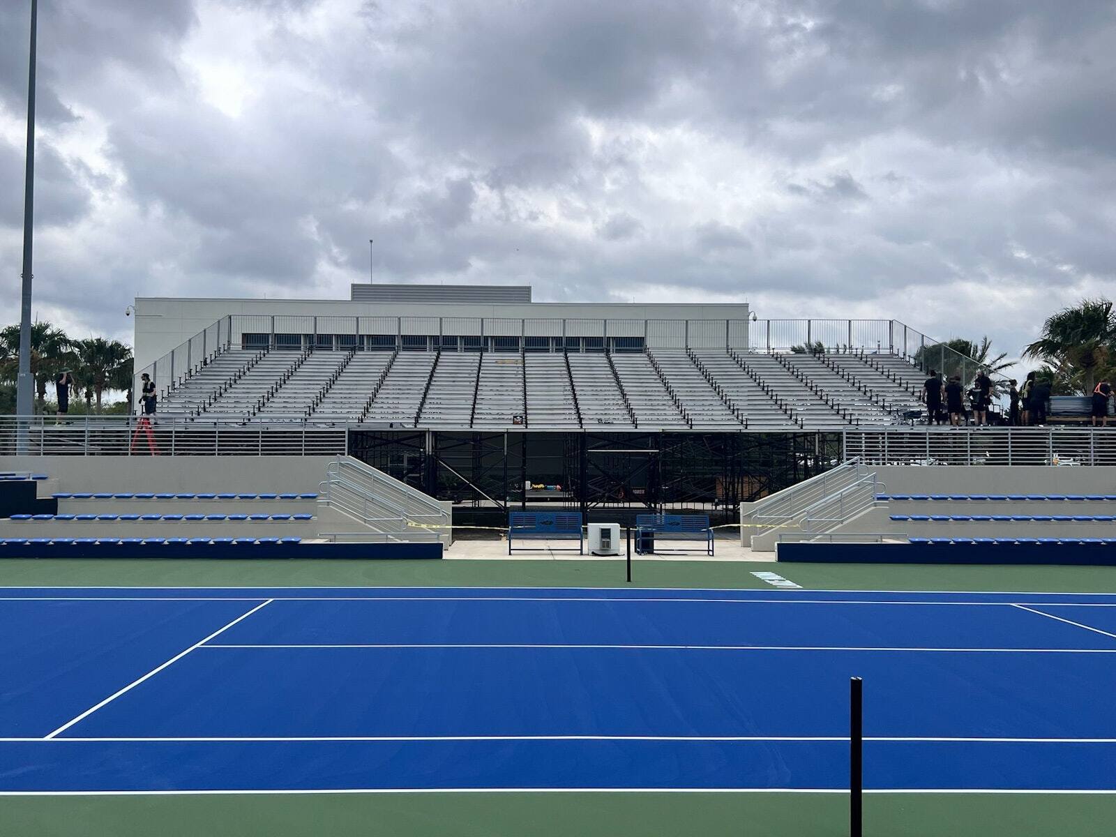 PM1 grandstand along the end of a USTA tennis stadium court in Central Florida
